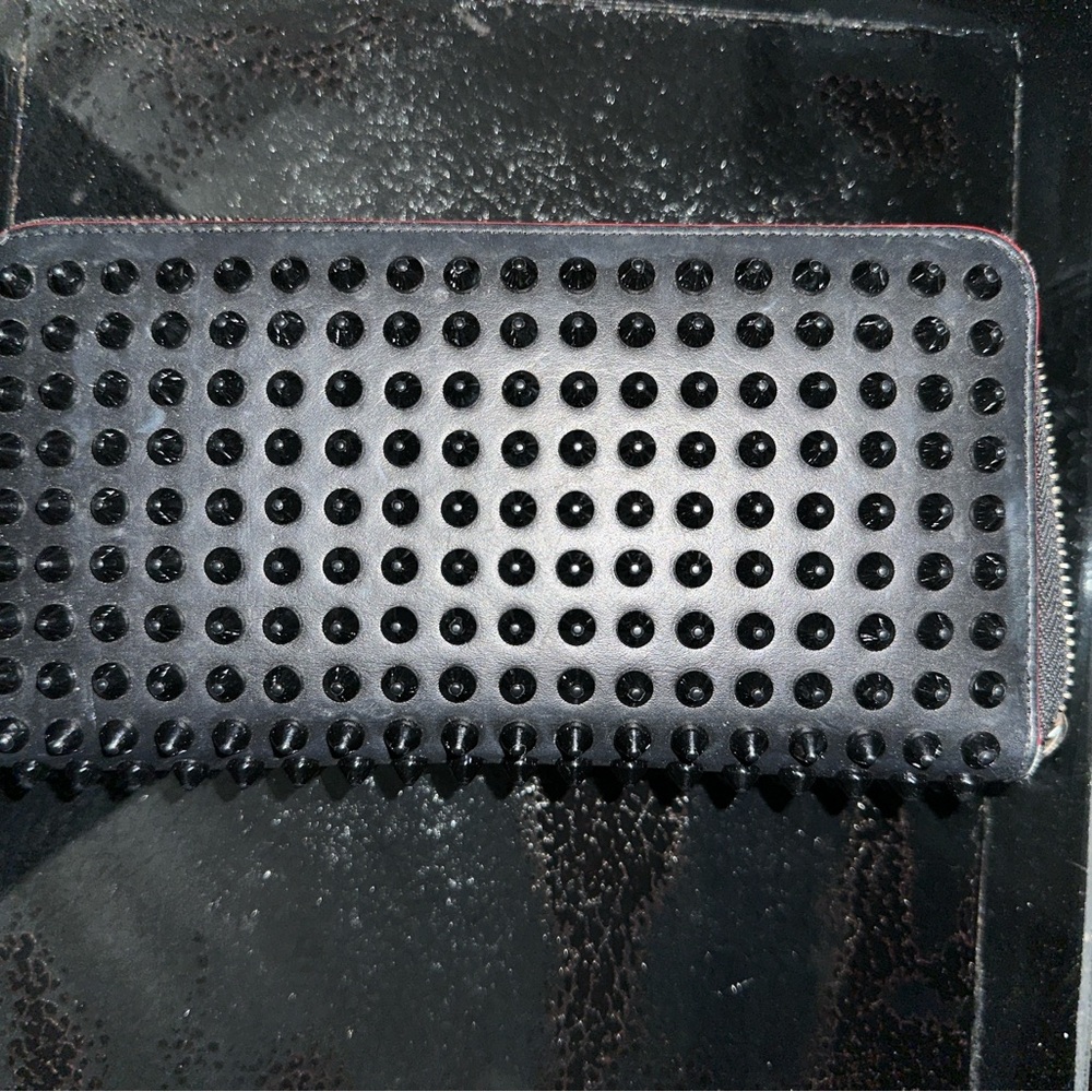 AUTHENTIC * Christian Louboutin Panettone Long Wallet Black Leather Spiked
